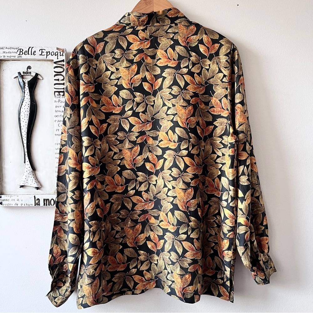 Vintage Stunt 90’s 100% Silk Leaf Print Blouse Size S - Picture 5 of 11